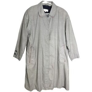 Vintage 70s Foxy Fashion Gingham Cotton Trench Coat Black White Red Trim Size 36